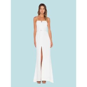 Halston Heritage Old Money Minimalist Front Slit Column Maxi Gown in White sz 0
